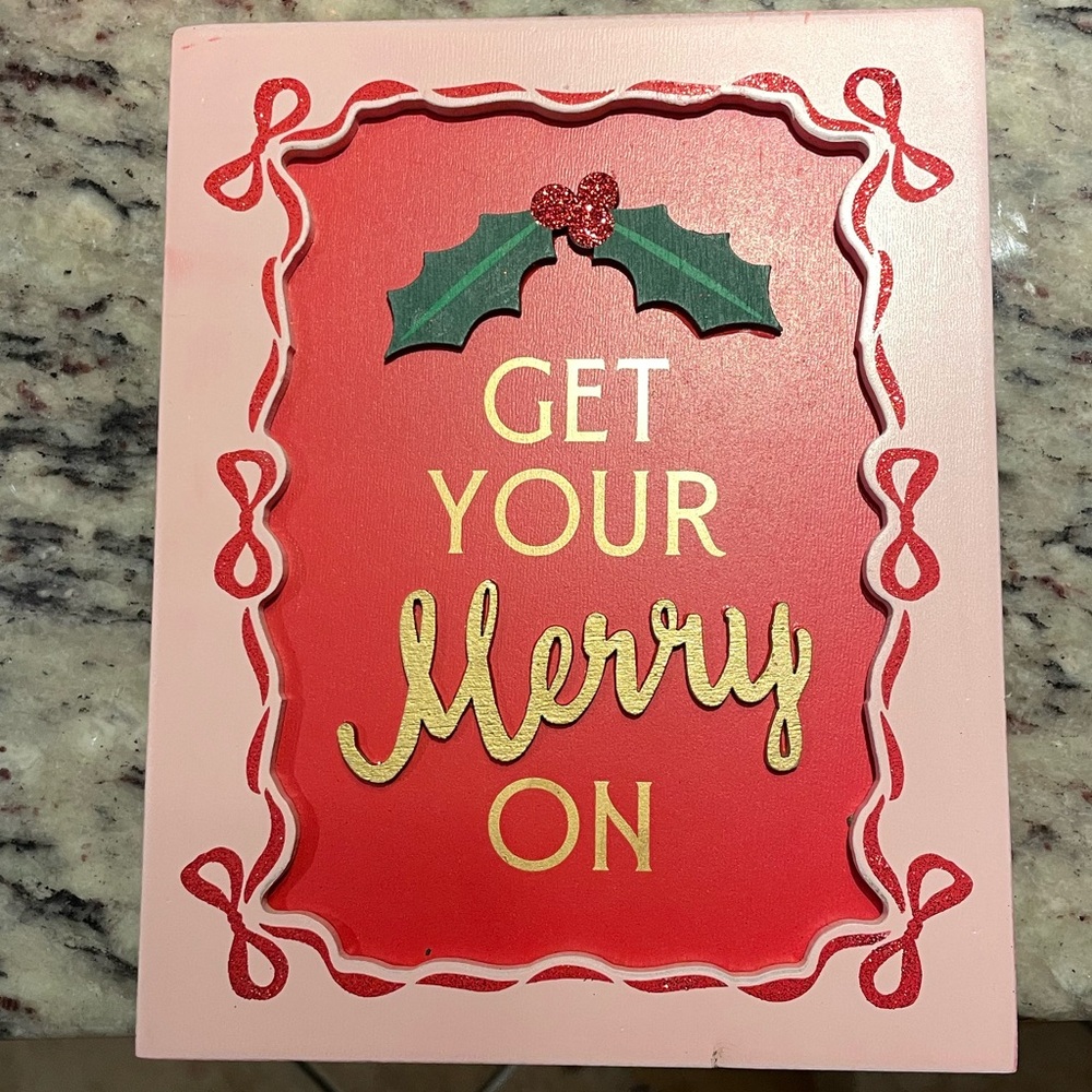 Get Your Merry On Holiday Wall Sign - Pink & Red